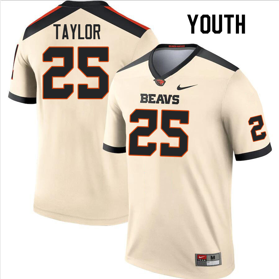 Youth #25 Nikko Taylor Oregon State Beavers College Football Jerseys Stitched-Cream